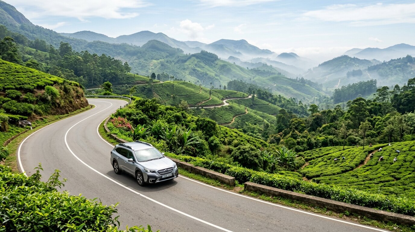 Sri Lanka car rental vehicle travelling scenic road