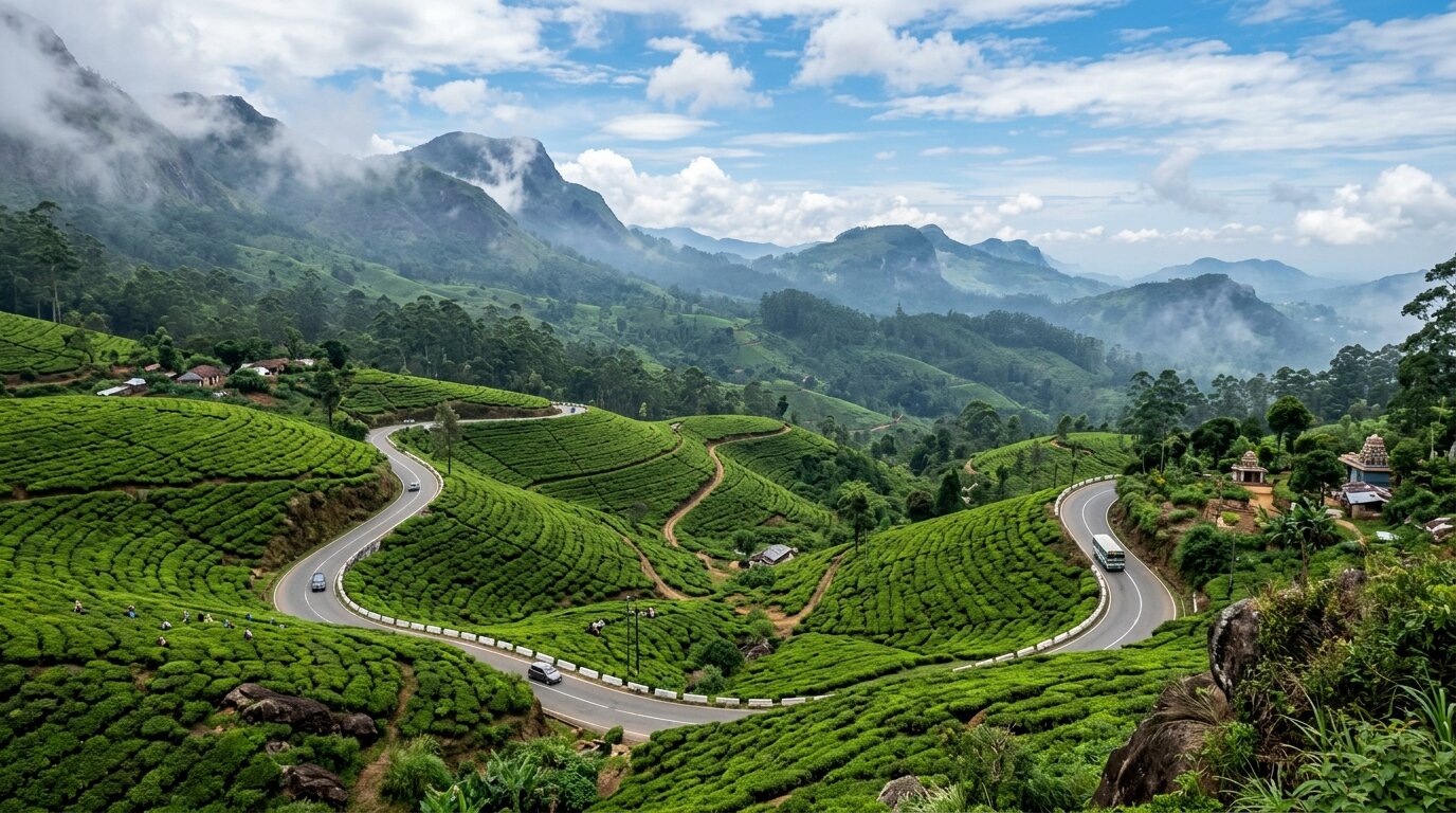 Self-drive car rental driving on scenic road in Sri Lanka